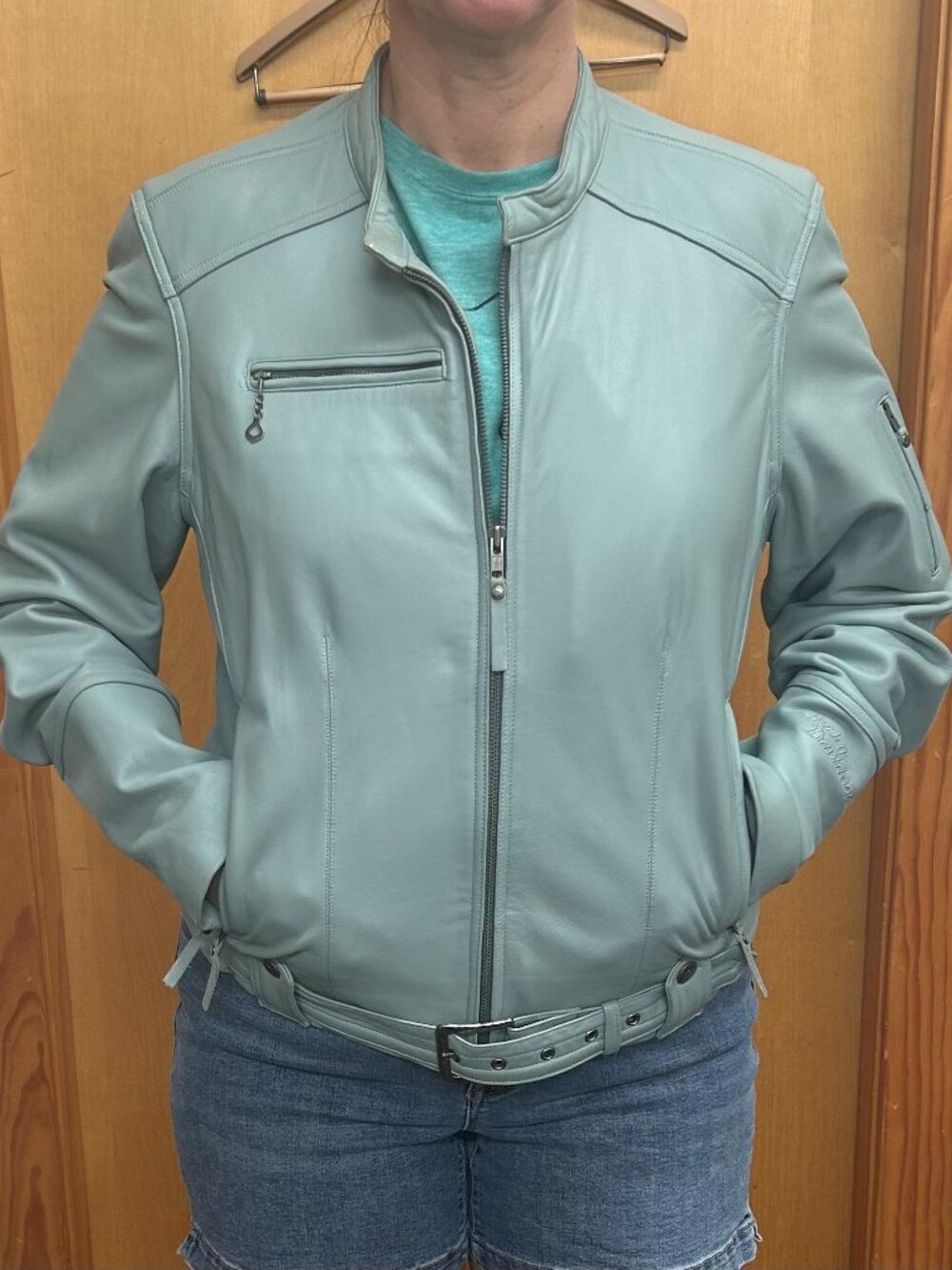 Women’s Harley-Davidson Genuine Leather Jacket – Mint Green – Tag XL